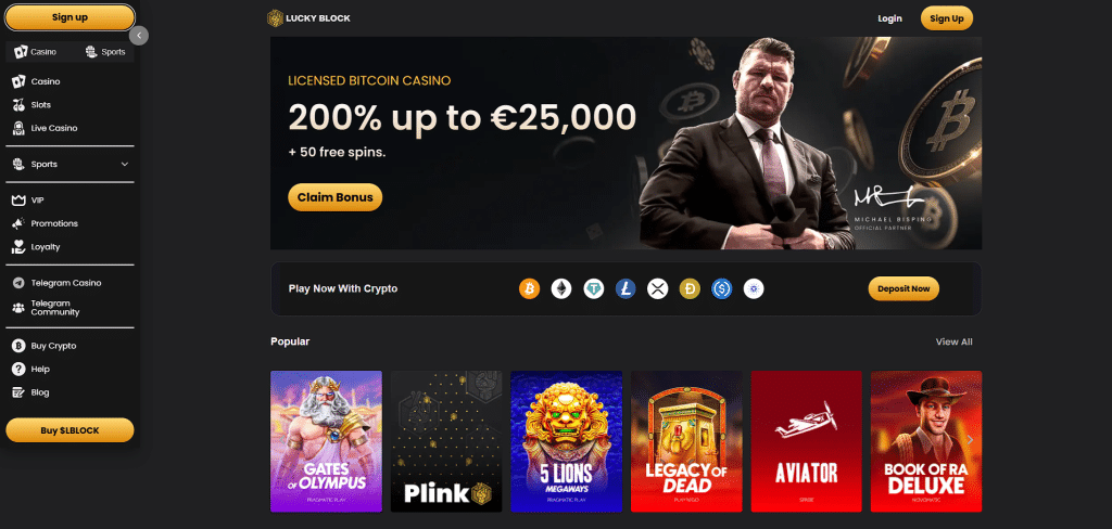 Lucky Block Casino Front Page